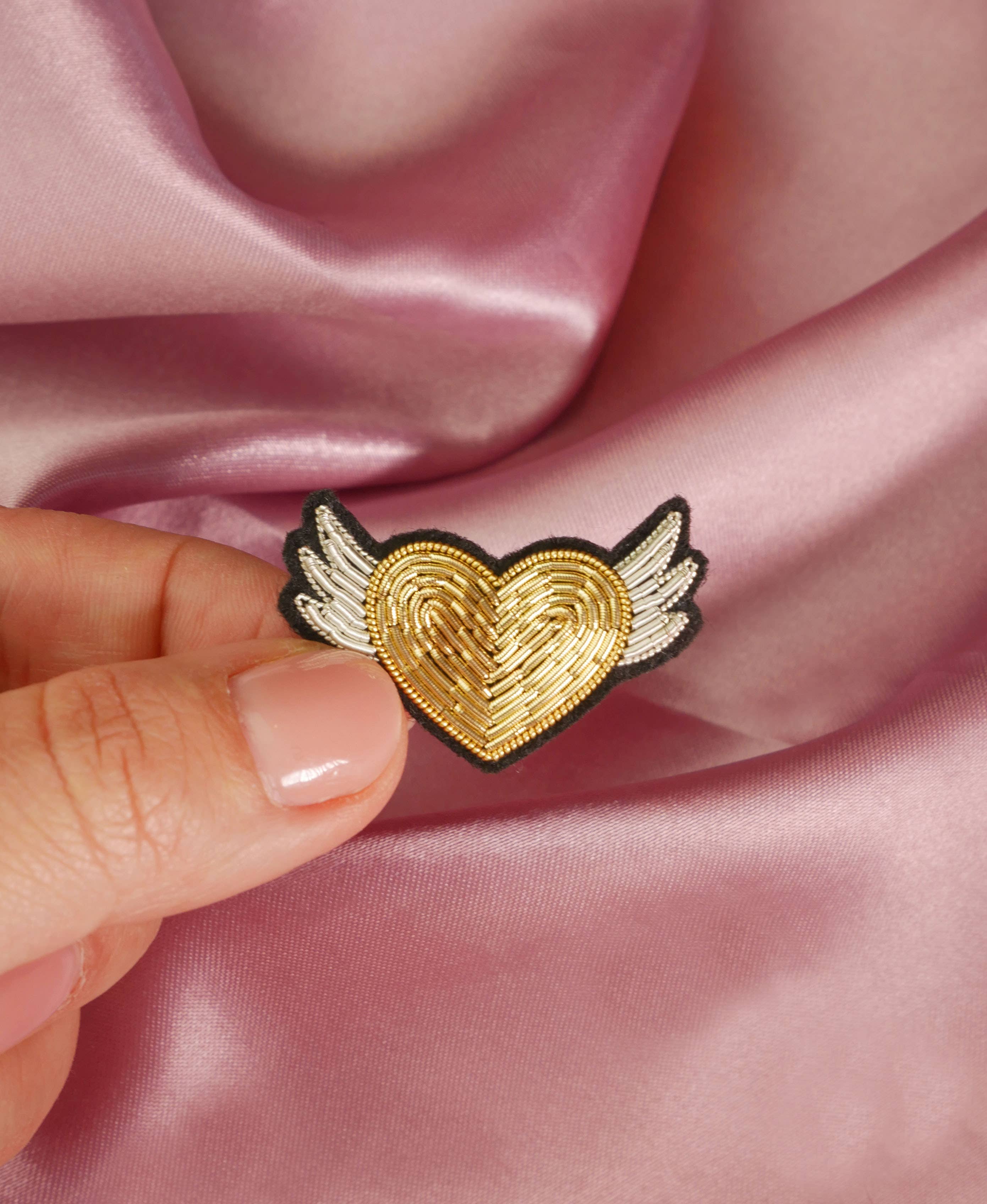 MALICIEUSE - Wholesale Brooch - Handmade Gold Winged Heart Brooch Cannetille Embroidery2