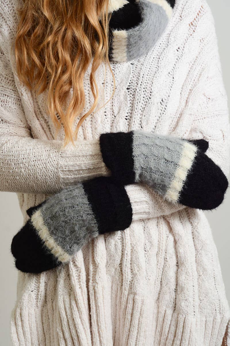 Leto Accessories - Wholesale Mittens - Women's - Ultra Soft Mohair Wide Stripe Mittens – Warm & Stylish❄️2