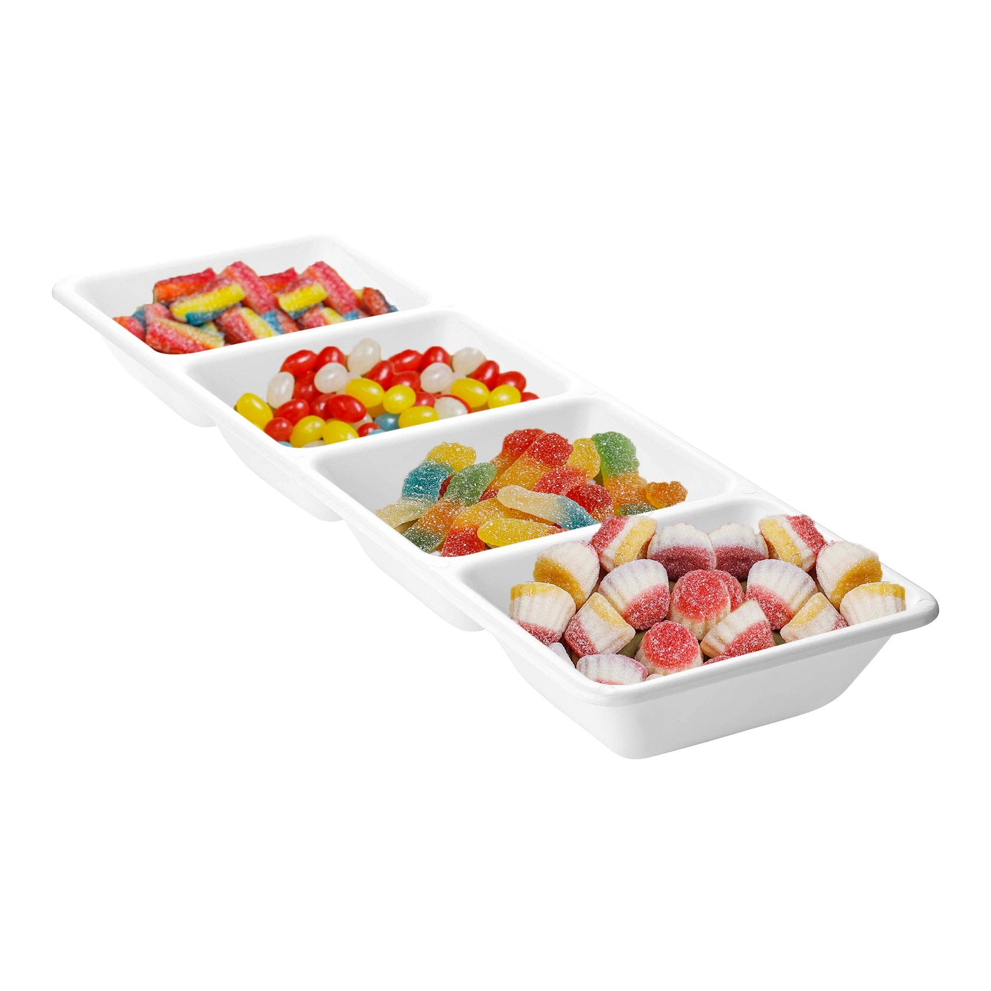 Smarty had a Party - Wholesale Serving Tray - 16" x 5" White 4-Section Rectangular Plastic Trays - 3 pcs1