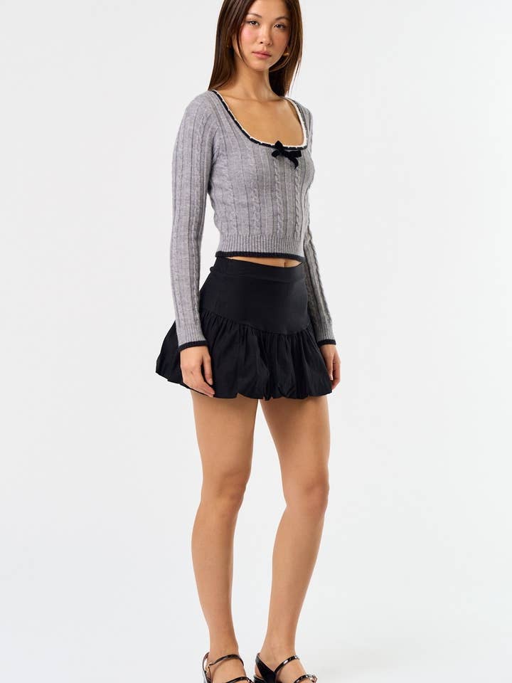 Blue Blush - Wholesale Knit Sweater - Women's - IBT34513 Long Sleeve Cable Knit Sweater Top with Front Bow5