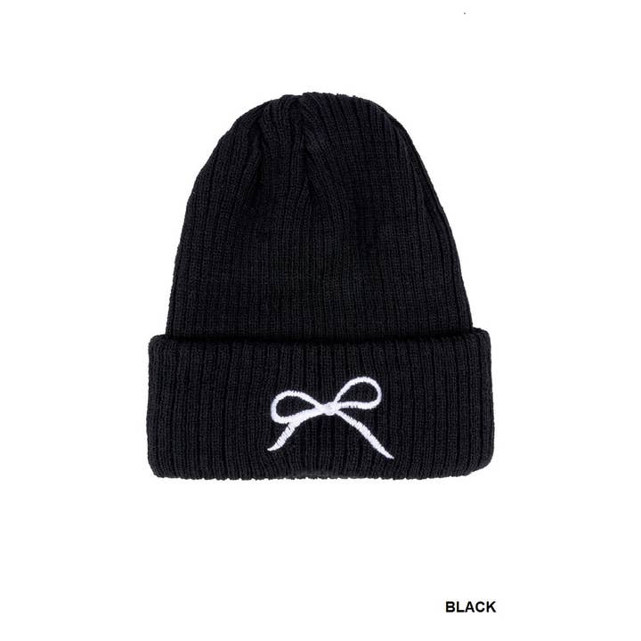Vanilla Monkey - Wholesale Beanie - Women's - Coquette Bow Embroidered Knitted Beanie1