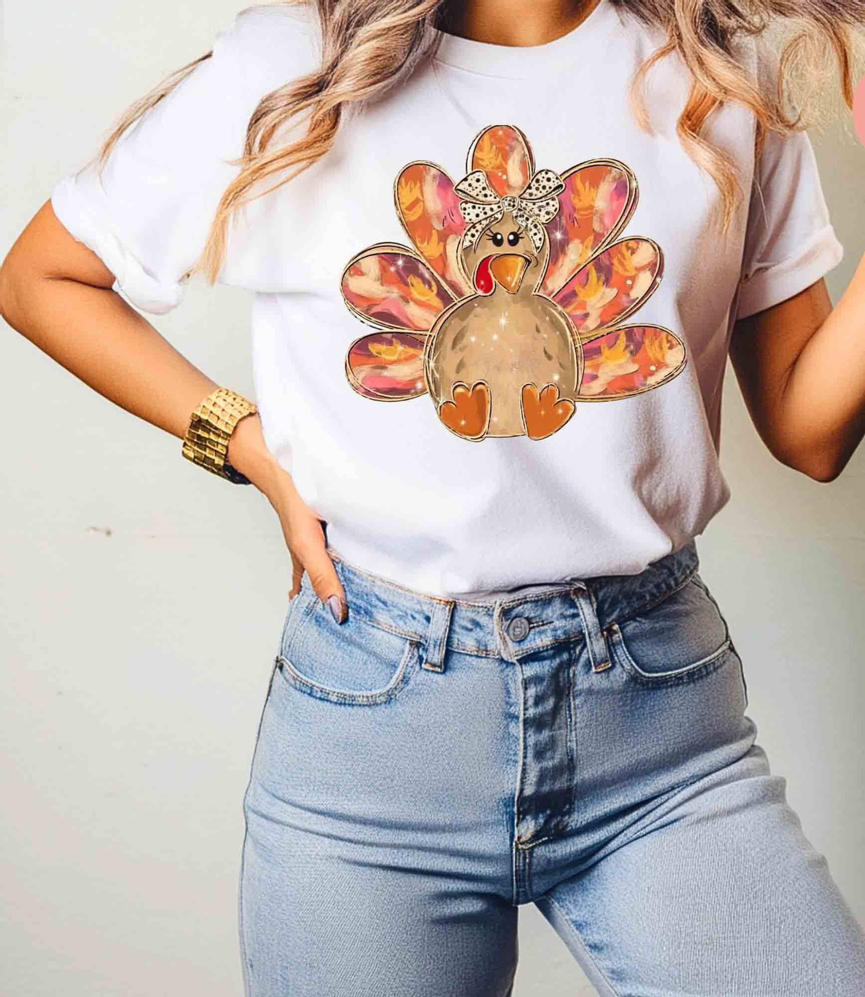 NVC Ecommerce LLC - Wholesale T-Shirt (Graphic) - Women's - Colorful Gold Glitter Turkey Sweatshirt, Thanksgiving Shirt1
