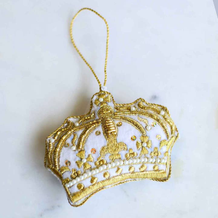 The Royal Standard - Wholesale Ornament - Crown of Joy Ornament Gold/White 4.5x31