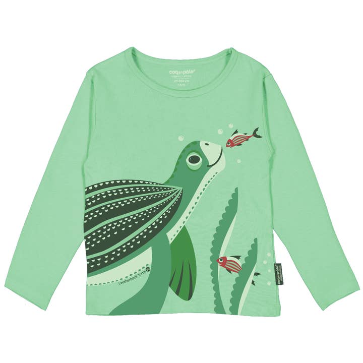 Camisola de manga comprida para criança, orgânica, verde - Tartaruga-de-couro por atacado de Coq En Pate