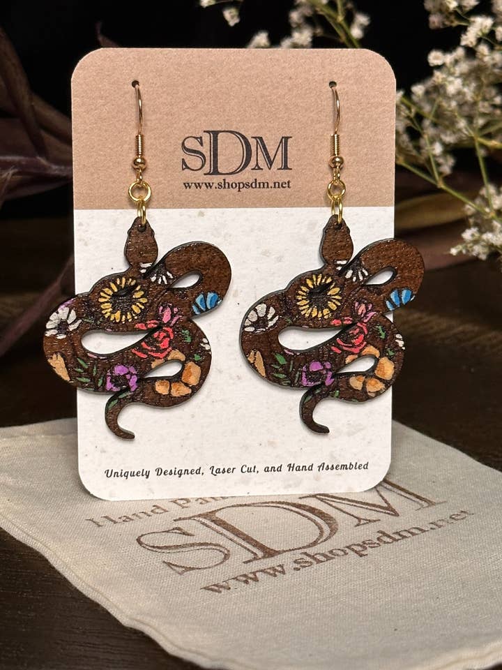 Wooden Hand Painted Floral Snakes for wholesale by SDM