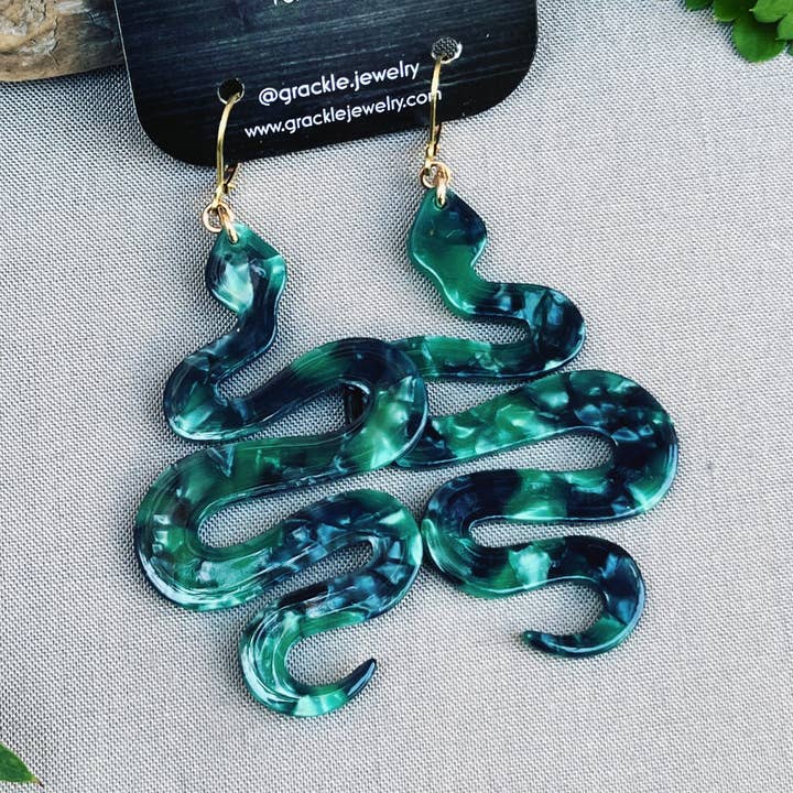 Snakes in the Grass Earrings for wholesale by Grackle Jewelry