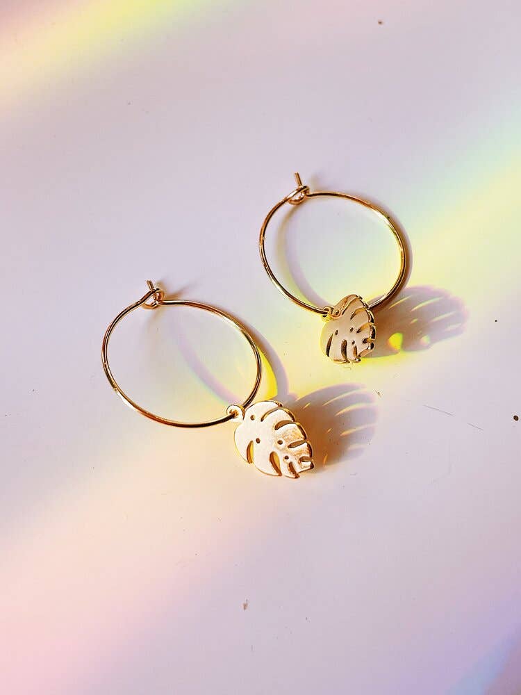 Golden Hour Designs - Wholesale Hoop Earrings - Monstera Hoops - Plant lover, minimalist, Nature, Plant mom
