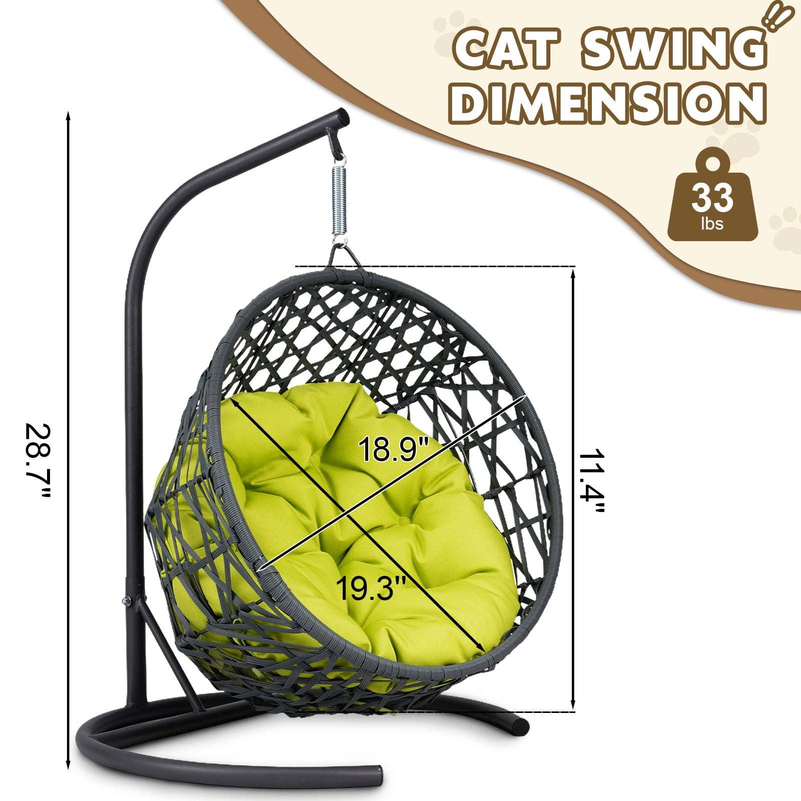 39F Inc. - Wholesale Pet Bed - Cat/Dog - Cozy Fall Decor Green Cat Swing Bed with Stand & Cushion4