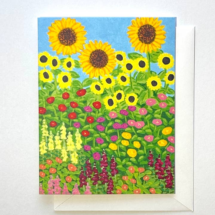 Cartão de notas de jardim de girassol e zínias por atacado de Kelly Fuller
