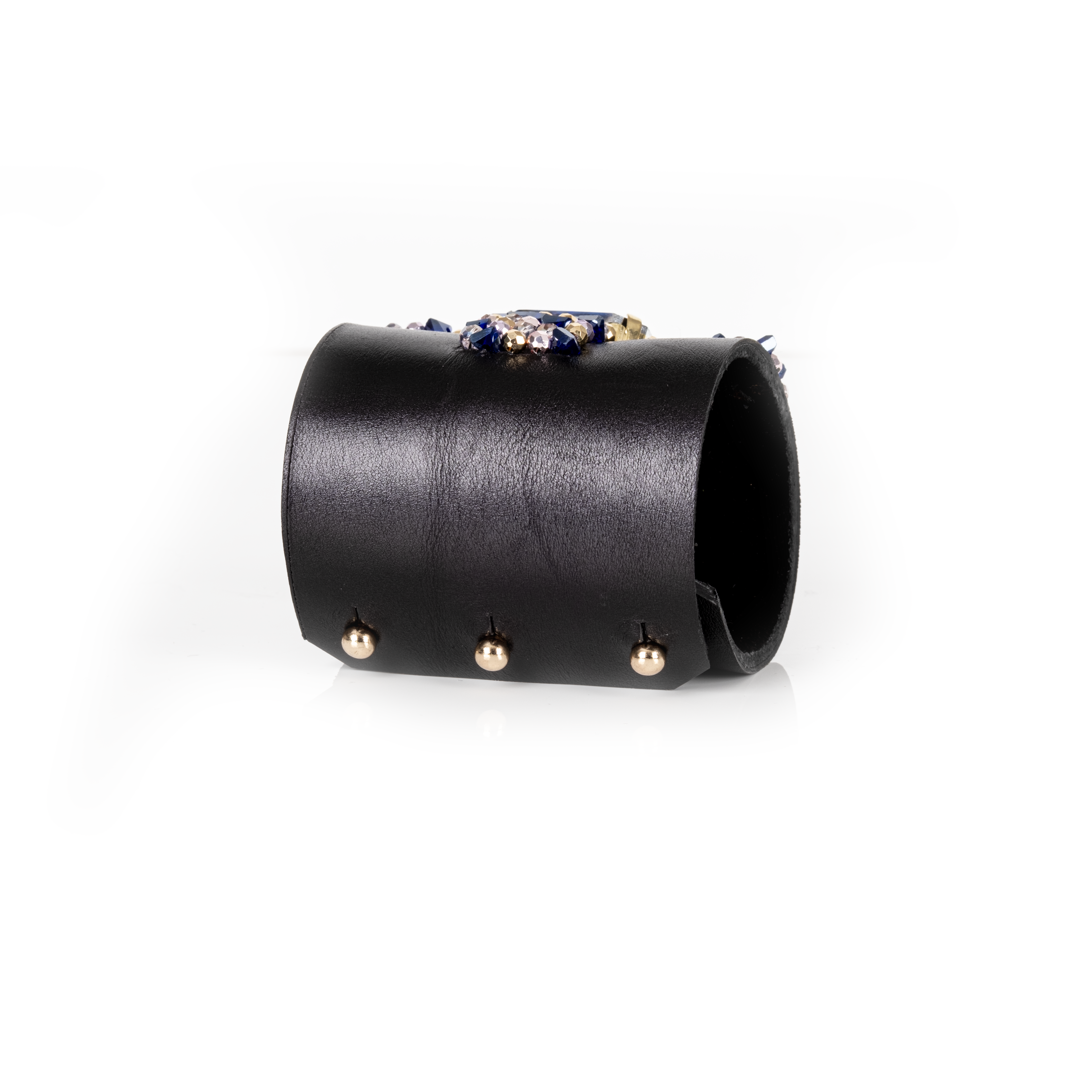 The Dark - Wholesale Cuff Bracelet - Crystal Ribbon Leather Cuff Bracelet Black & Sapphire Ice1