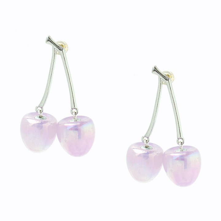 Brincos de Caule Prateado com Dupla Cereja por atacado de I'MMANY London