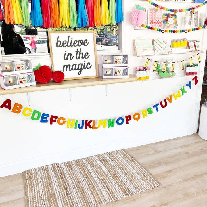 Rainbow Alphabet Felt Banner for wholesale by Glitter Party Co
