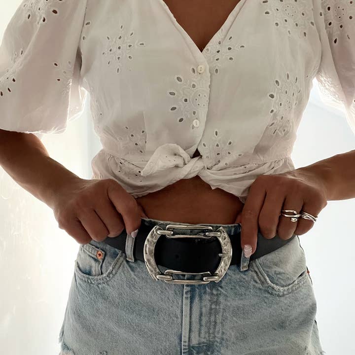 Christina Christi - Wholesale Belt - Women's - Visage Fort - Black Leather Belt Women, Large Buckle Belt,3