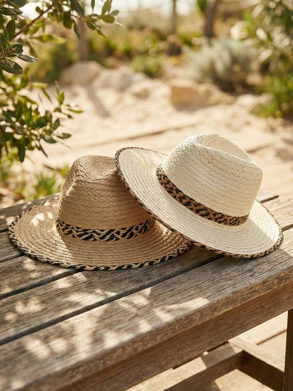 Chapéu de Sol Fedora de Palha com Acabamento em 2 Tons Contrastantes por atacado de Artini Accessories