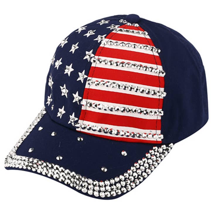 Paperdoll - Wholesale Baseball Cap - Women's - RHINESTONE AMERICAN FLAG FASHION CAPS