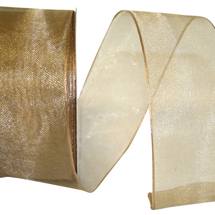 Elegant Woven Sheer Wired Edge, Champagne, 1-1/2 In for wholesale by RELIANT RIBBON