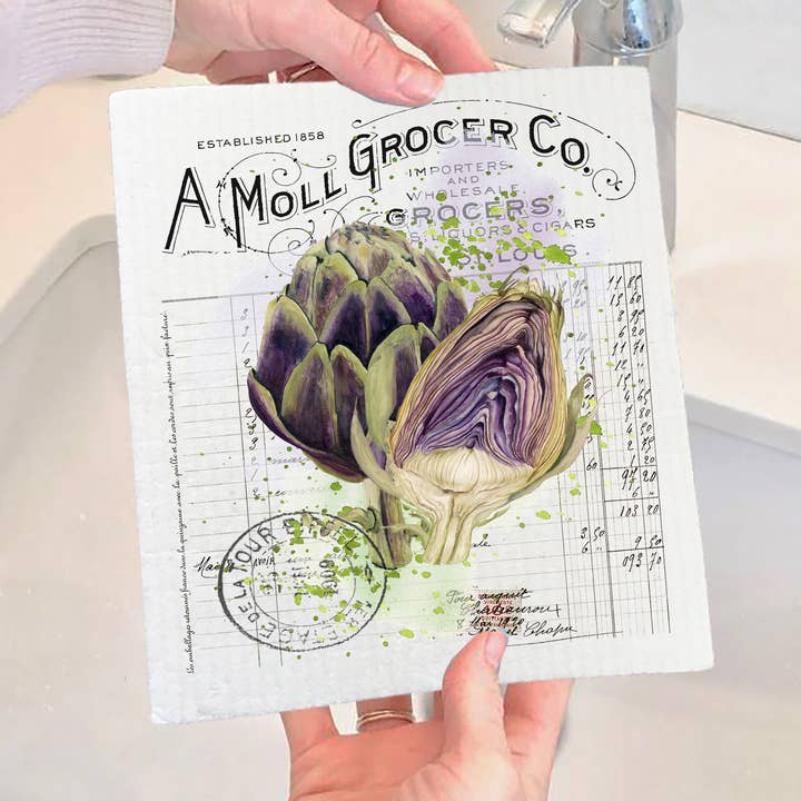Vintage Farmhouse Artichoke Vegetables SWEDISH DISH CLOTH for wholesale by Avery Lane Gifts