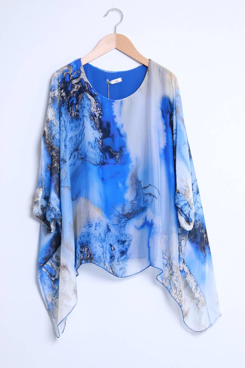 Shyloh - Wholesale Blouse - Dames - Asymmetrische top van soepelvallende zijde met digitale verloopprint24