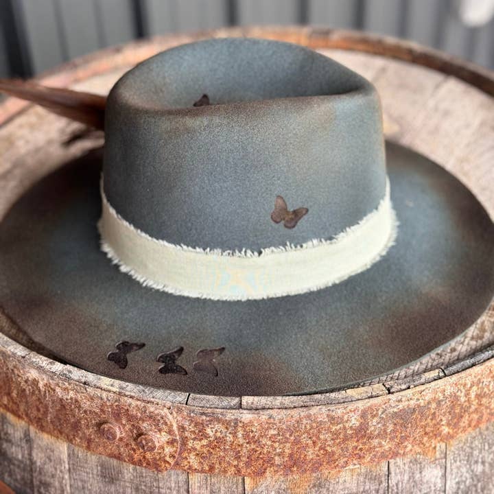 The Sterling Gypsy - Wholesale Cowboy Hat – Women’s - Deep Green Butterfly Decorated Hat, Cowgirl Hat, Burned Hat, Distressed Hat, Branded Hat, Boho2