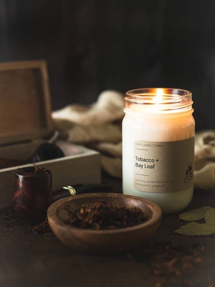 Tobacco + Bay Leaf 12 oz Candle for wholesale by Flora Candle Company