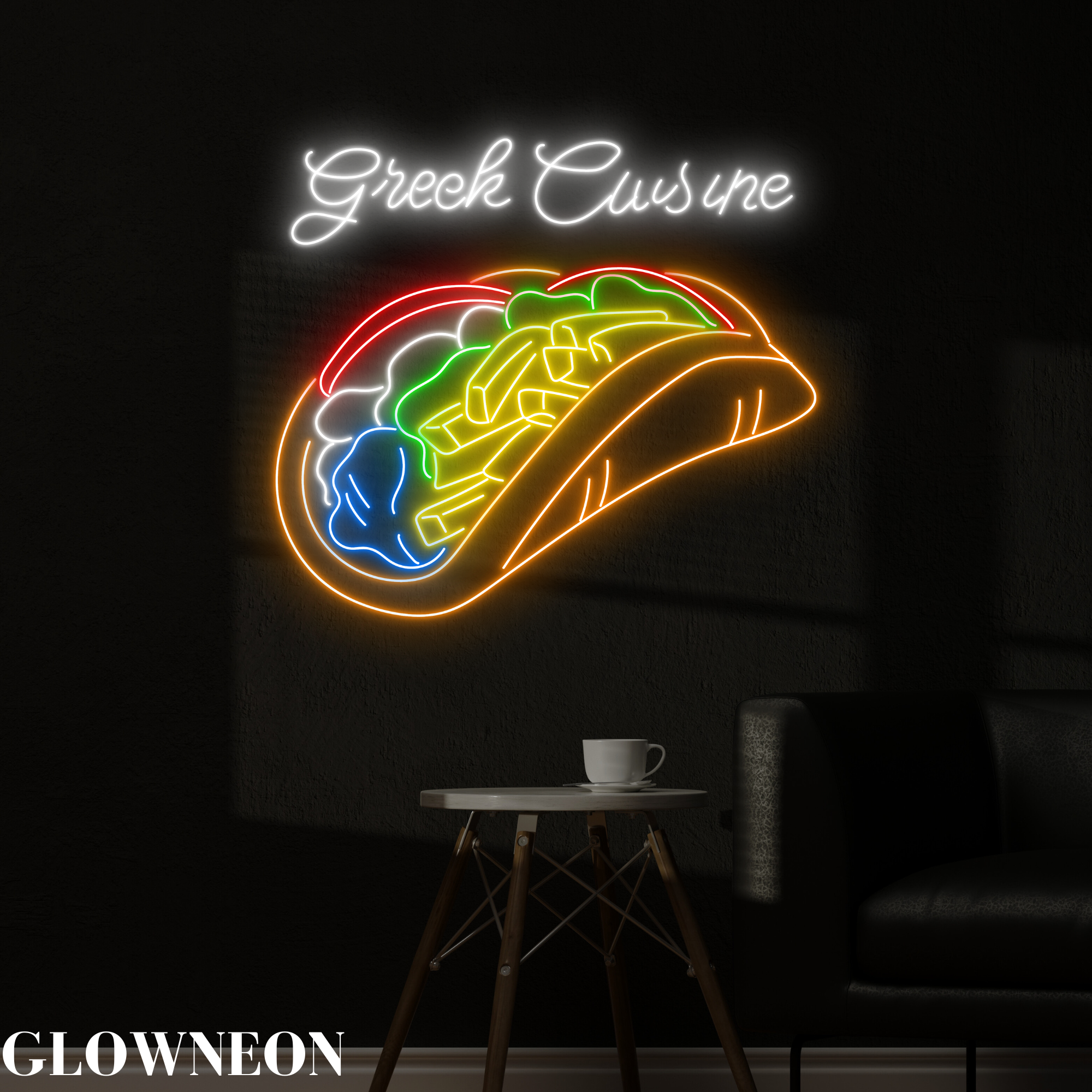 Glow Neon - Vente Enseignes néon - Décoration au néon de cuisine grecque, lampes LED pour restaurant Gyros grec2
