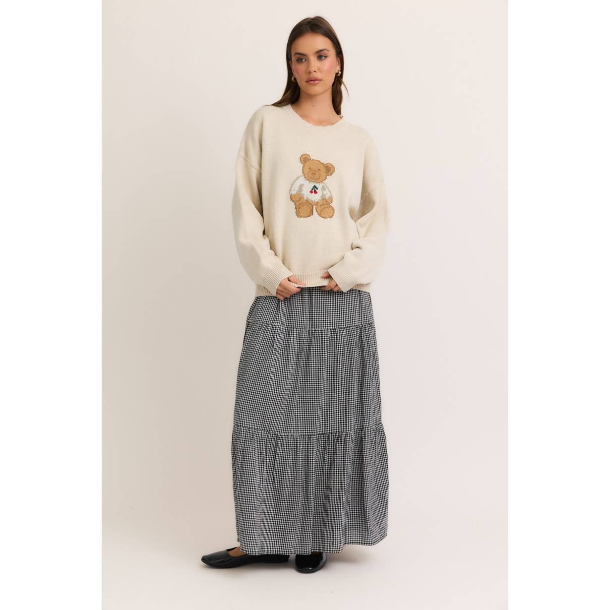 Apolline - Wholesale Knitted jumper – Women′s - Long Sleeve Crew Neck Sweater with Teddy Bear and Cherry Pri6