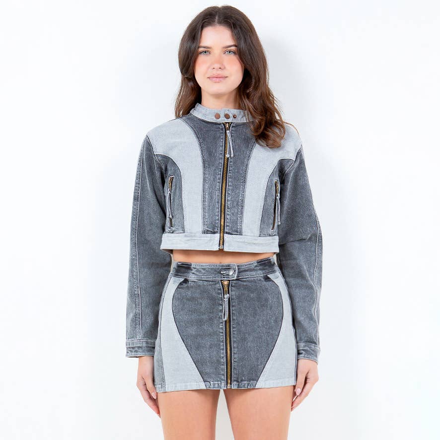 American Bazi - Wholesale Jacket - Women's - ZIPPER TRIM PATCHWORK RIDER JACKET-RJK85055