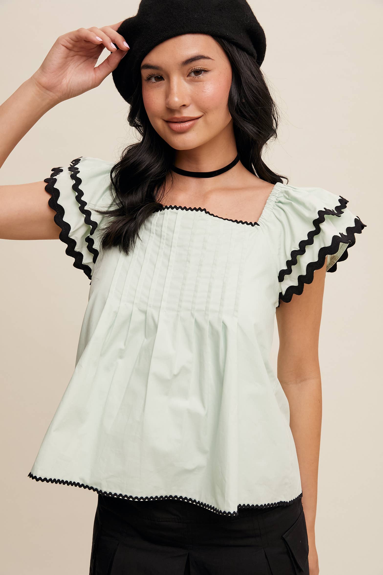 Listicle – wholesale Blouse – Women’s – Flutter-Sleeve Pintuck Top1