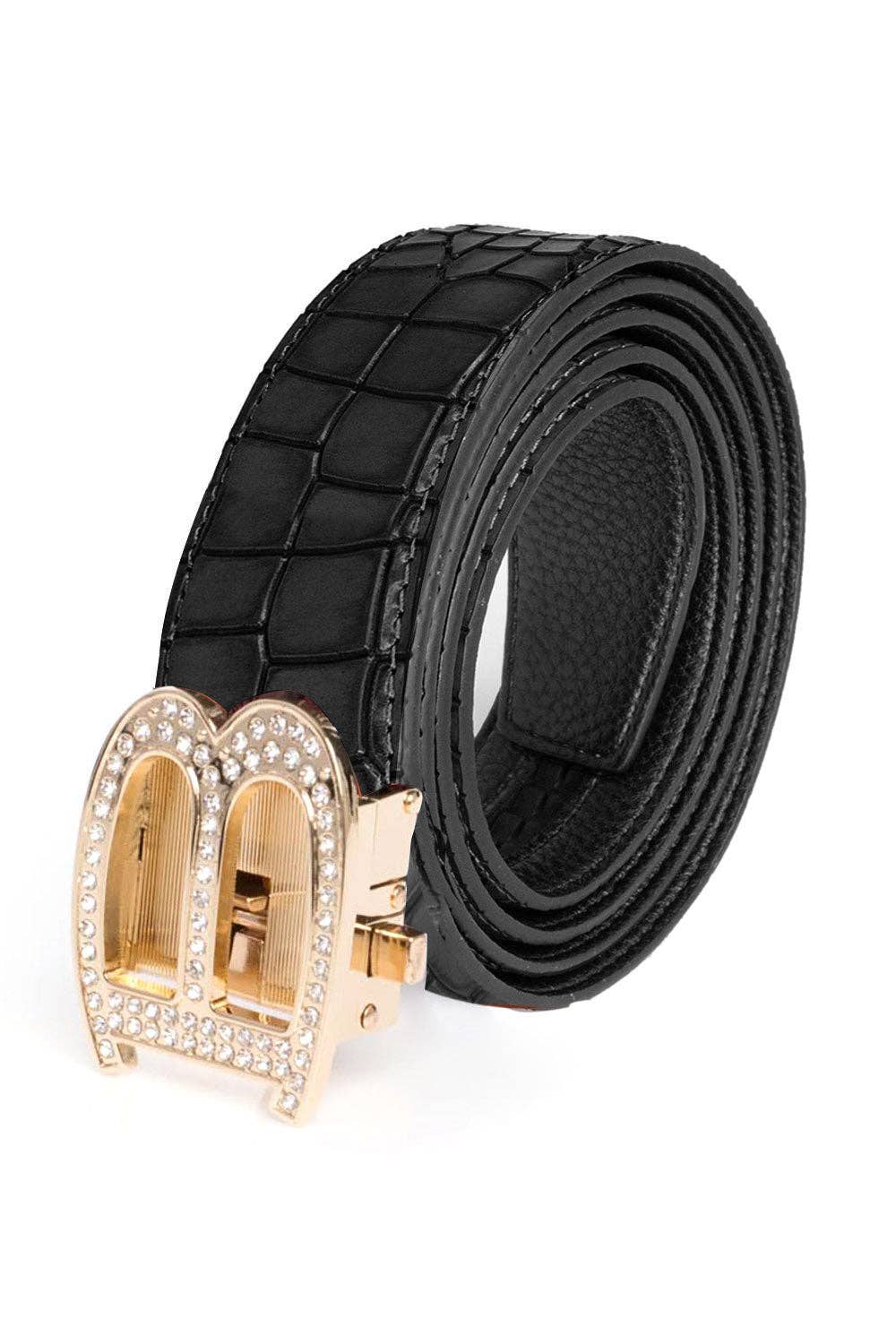 BARABAS – wholesale Belt – Men's – Men's Rhinestone B Letter Buckle Leather Belt BK81035