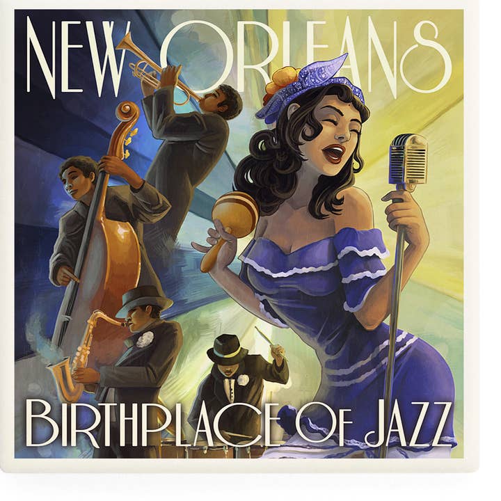 CERAMIC COASTER New Orleans, Louisiana, Jazz Scene for wholesale by Lantern Press