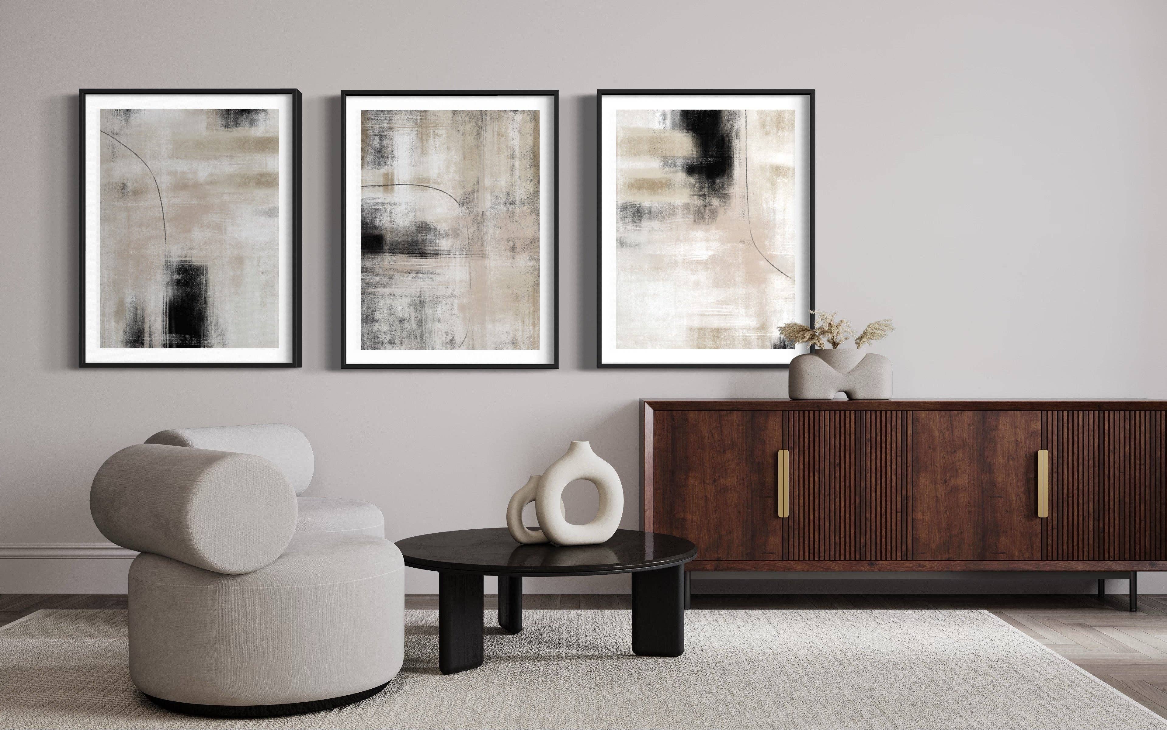 D'LUXE PRINTS - Wholesale Gallery Wall Set - Neutral Abstract Set of 3 Prints5