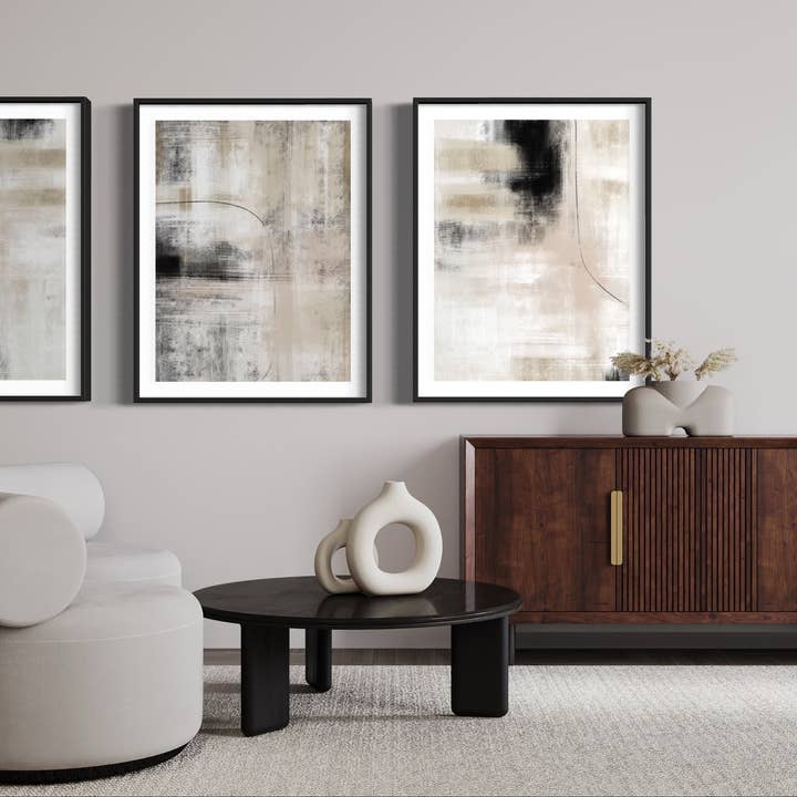 D'LUXE PRINTS - Wholesale Gallery Wall Set - Neutral Abstract Set of 3 Prints5