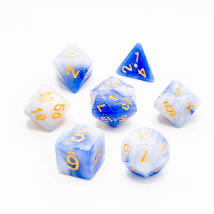 Frosted Sky | Acrylic Dice | 7 Piece Set for wholesale by Tabletop Dominion Limited