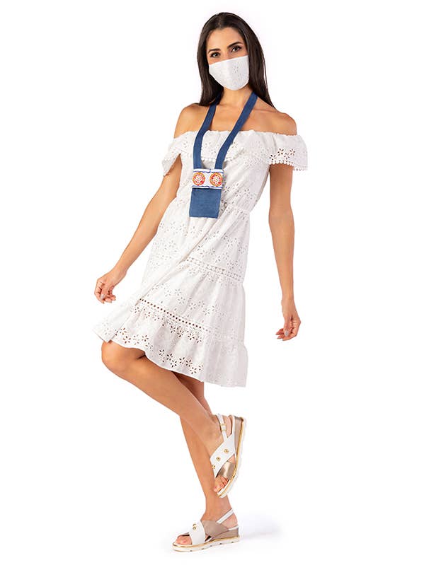 Vestido bordado inglês cru com decote de barco por atacado de ZUMBI Fashion Store