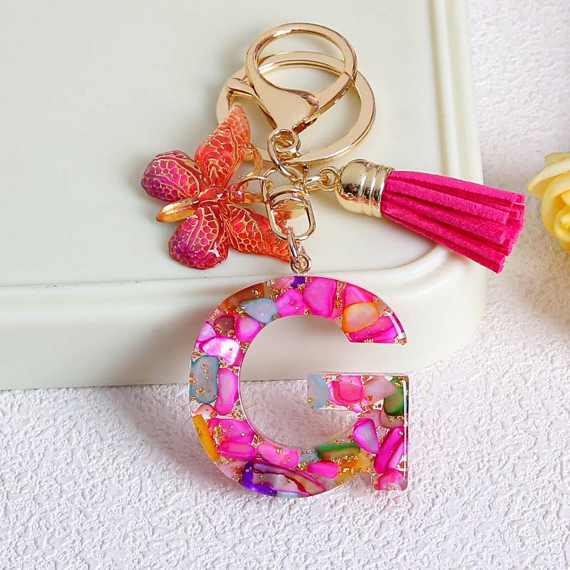 MKS America - Wholesale Keychain - Women's - Glitter Butterfly 26 English Letter Tassel Resin Keychain6