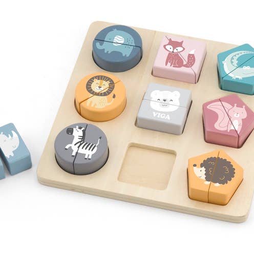Shape Blocks Puzzle - Wild Animals for wholesale by Viga/PolarB