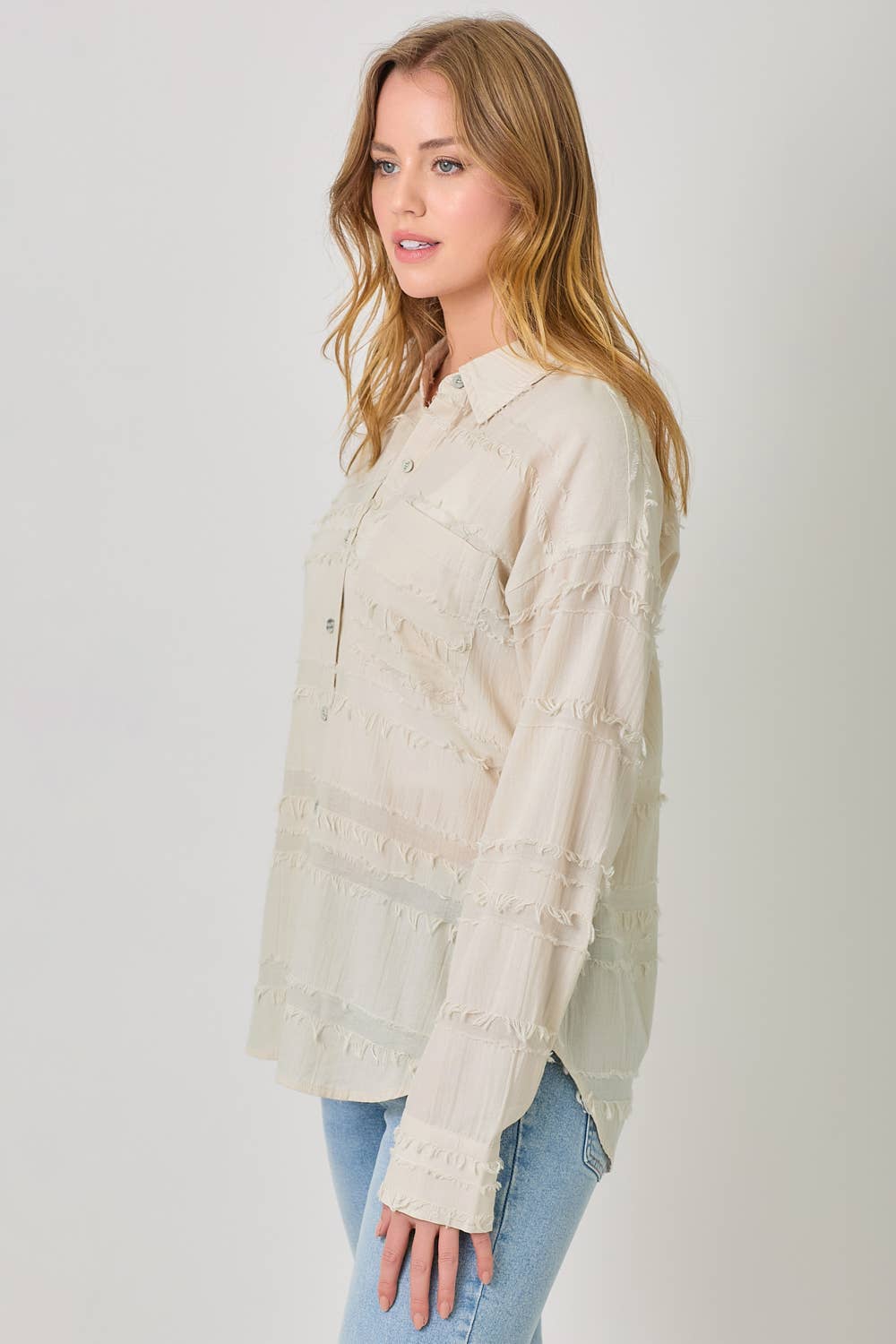 Mystree - Vendita all'ingrosso Camicia button down - Donna - Camicia in Garza Testurizzata con Bottoni 6000016