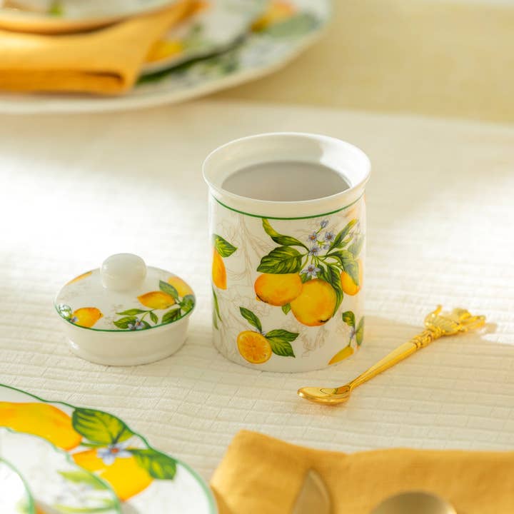 Grace Teaware - Wholesale Jar - Lemon Garden Fine Porcelain Spice Jars with Silicone Gasket Set of 2