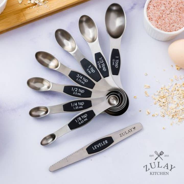 Zulay Kitchen - Wholesale Measuring Spoon - Premium Stainless Steel Magnetic Measuring Spoons - 8 Pc Set
