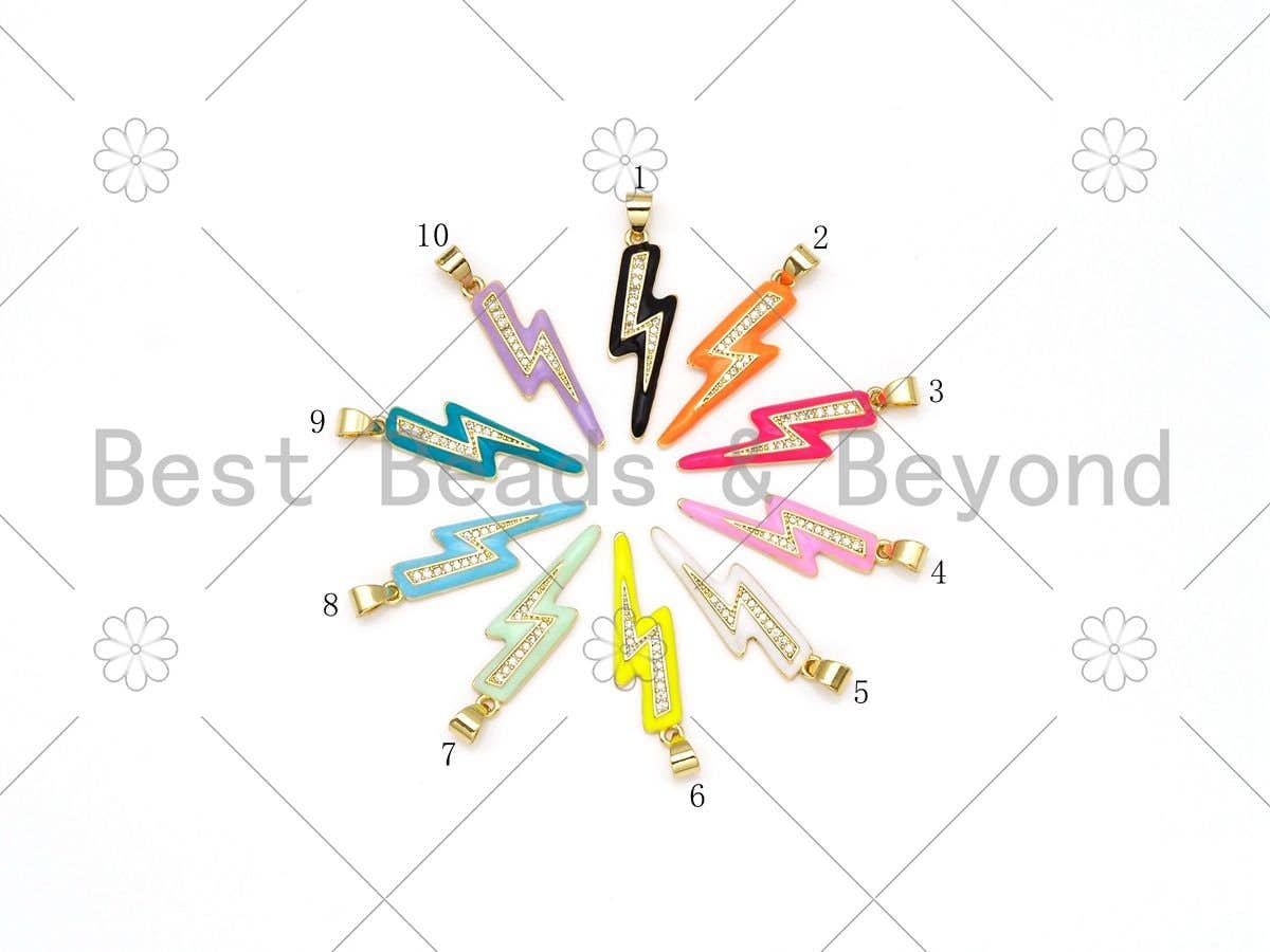 BestBeads&Beyond - Wholesale Individual Charm/Pendant - Gold Filled Enamel Colorful Lightning Pendant,Sku#F1420c