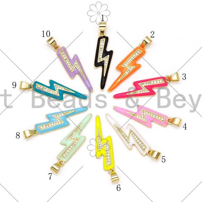 Ciondolo Fulmine Colorato in Smalto Riempito d'Oro, Codice Articolo#F1420c per la vendita all'ingrosso da parte di BestBeads&Beyond