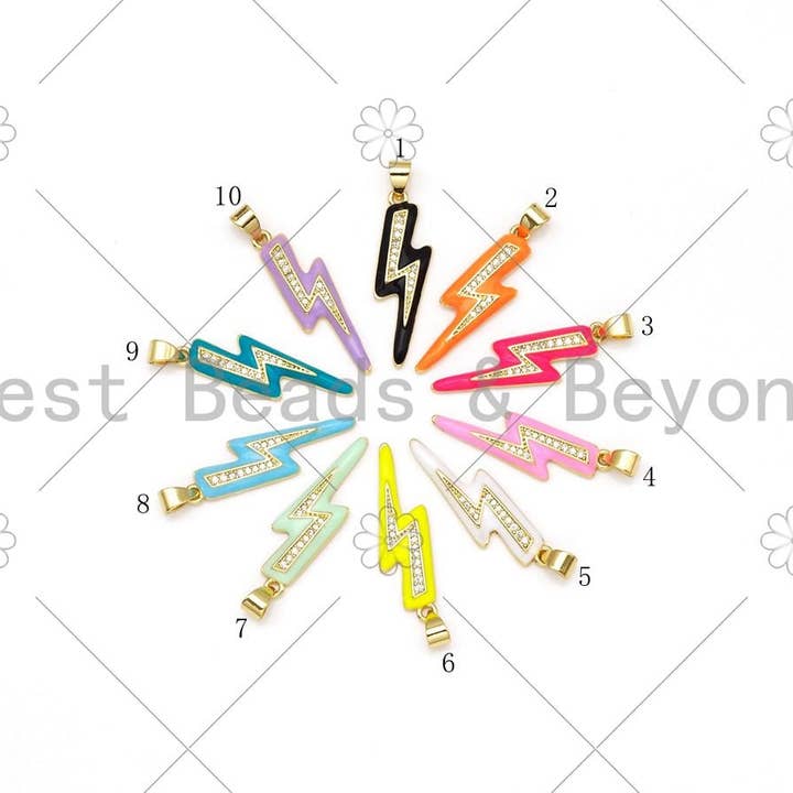 BestBeads&Beyond - Wholesale Individual Charm/Pendant - Gold Filled Enamel Colorful Lightning Shape Pendant, Enamel Lightning Charm,Enamel Jewelry Findings, 8x30mm,Sku#F1420