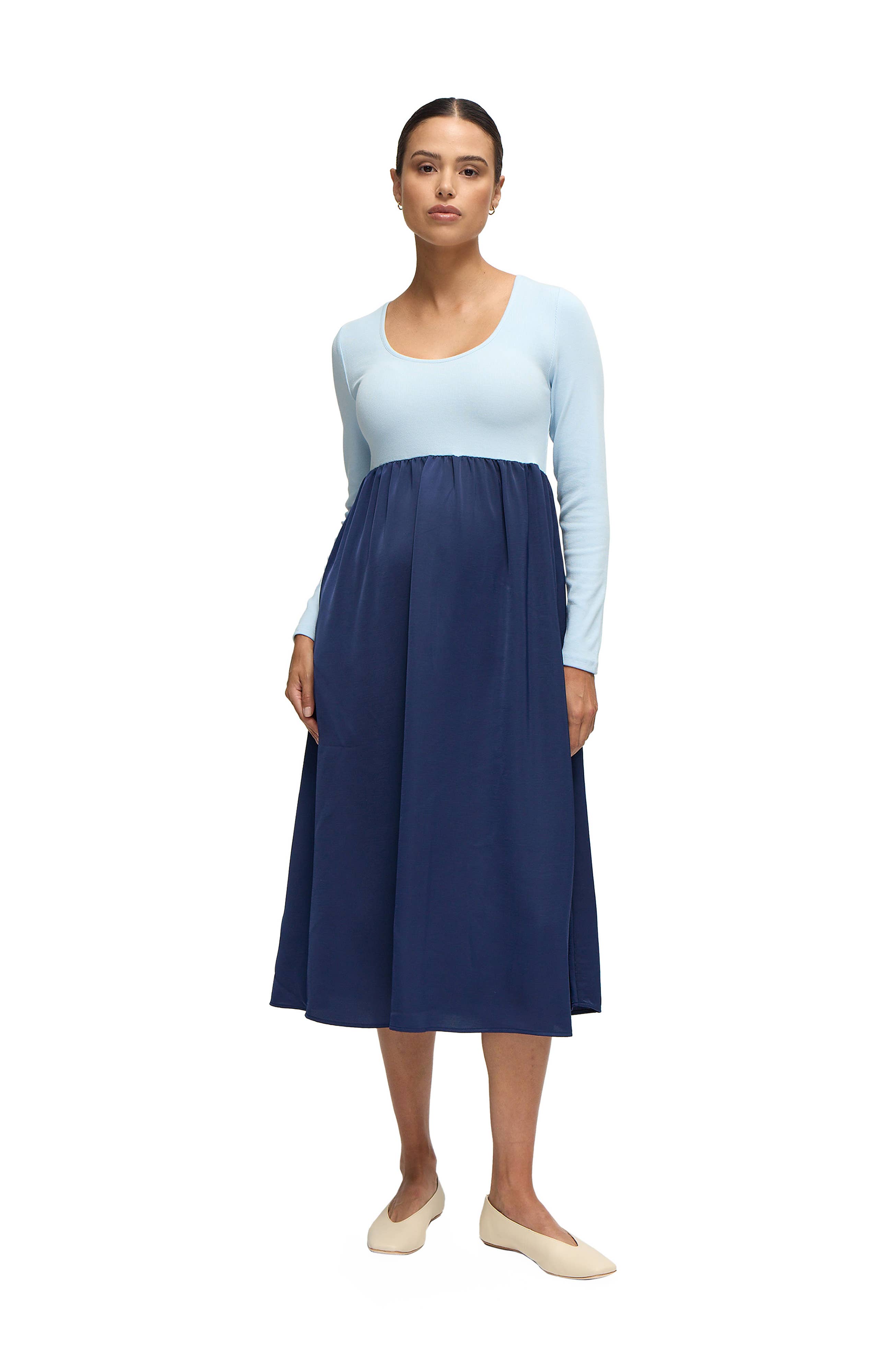 Ingrid & Isabel - Wholesale Dress - Maternity - The Double Take Mixed Media Midi Dress10