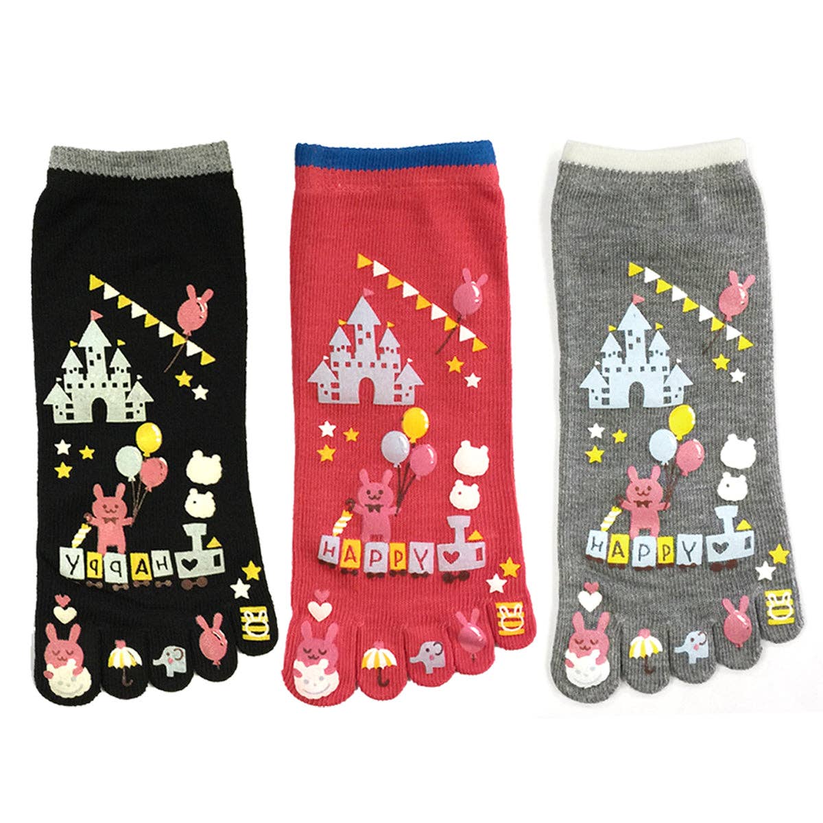 Wrapables.com - Wholesale Socks - Women's - Wrapables Amusement Park Socks Five Toe Socks (Set of 3)0