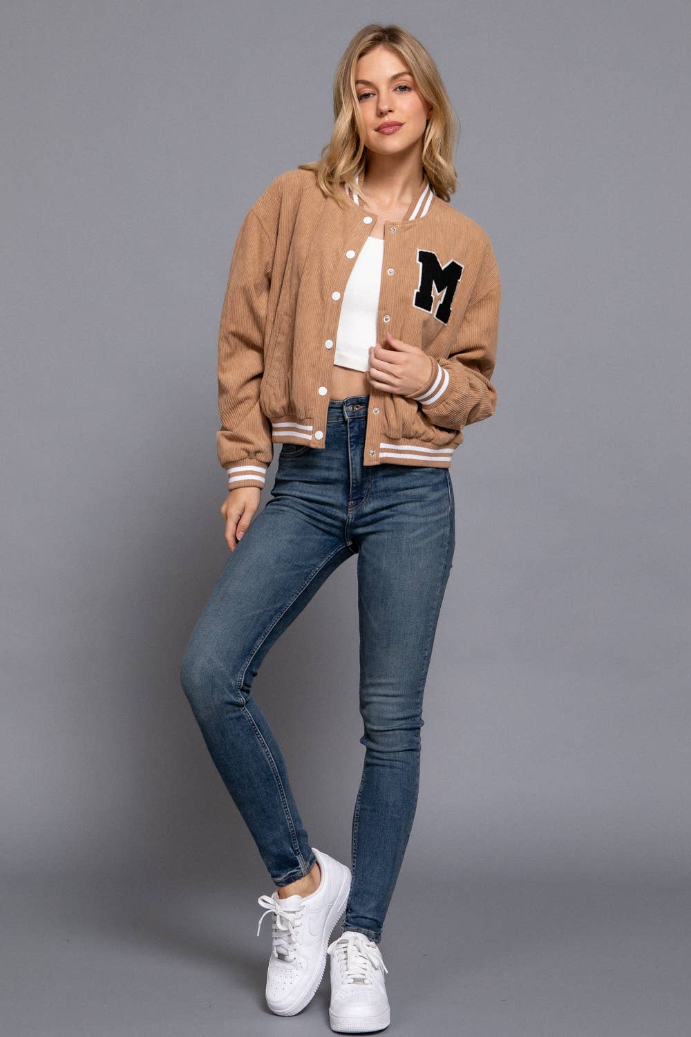 Active Basic | Active USA – wholesale College/Baseball Jacket - Women’s – Long Sleeve Corduroy Varsity Jacket17