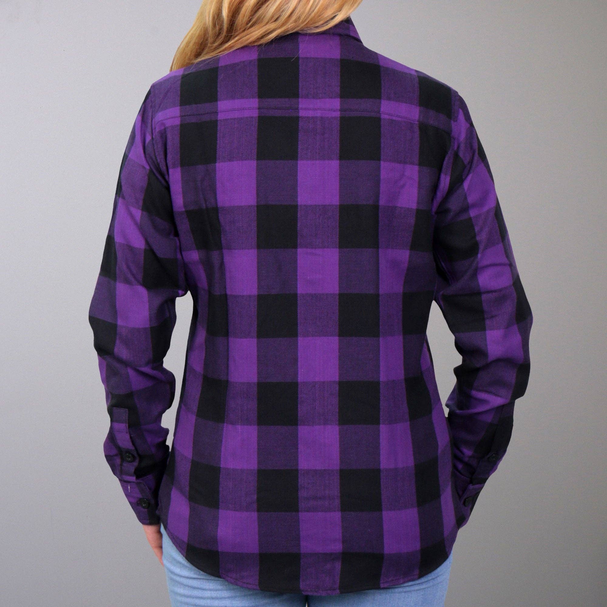 BLK PURP Hot Leathers FLL3003 Ladies Black and Purple Long Sleeve Flannel Shirt for wholesale on Faire1