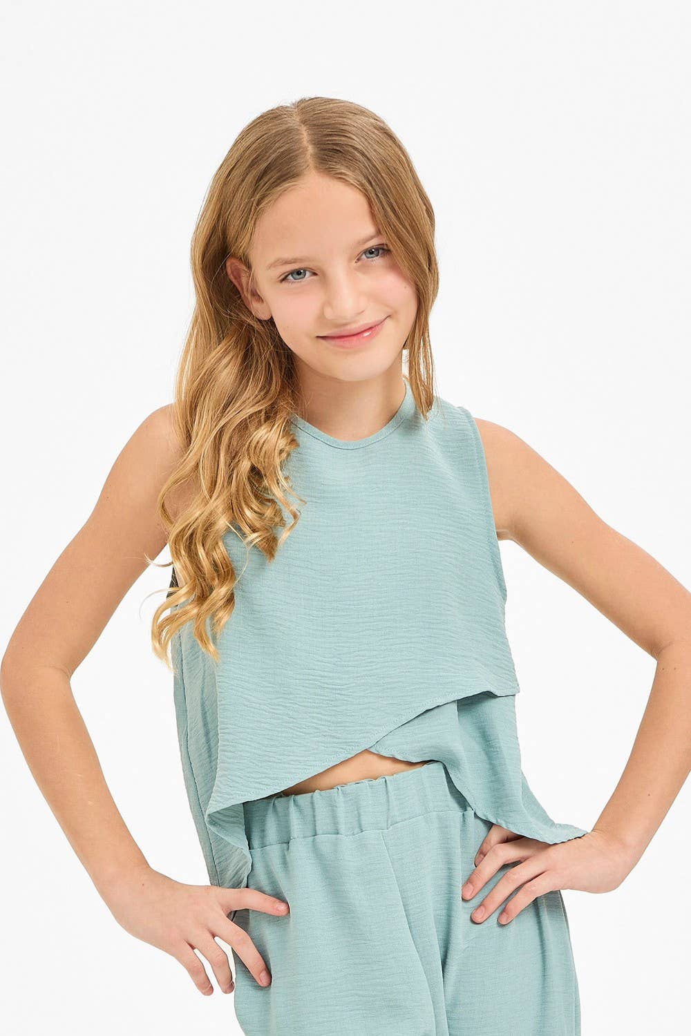 Good Girl - Wholesale T-Shirt - Kids - Wrap Design High-Low Sleeveless Blouse17