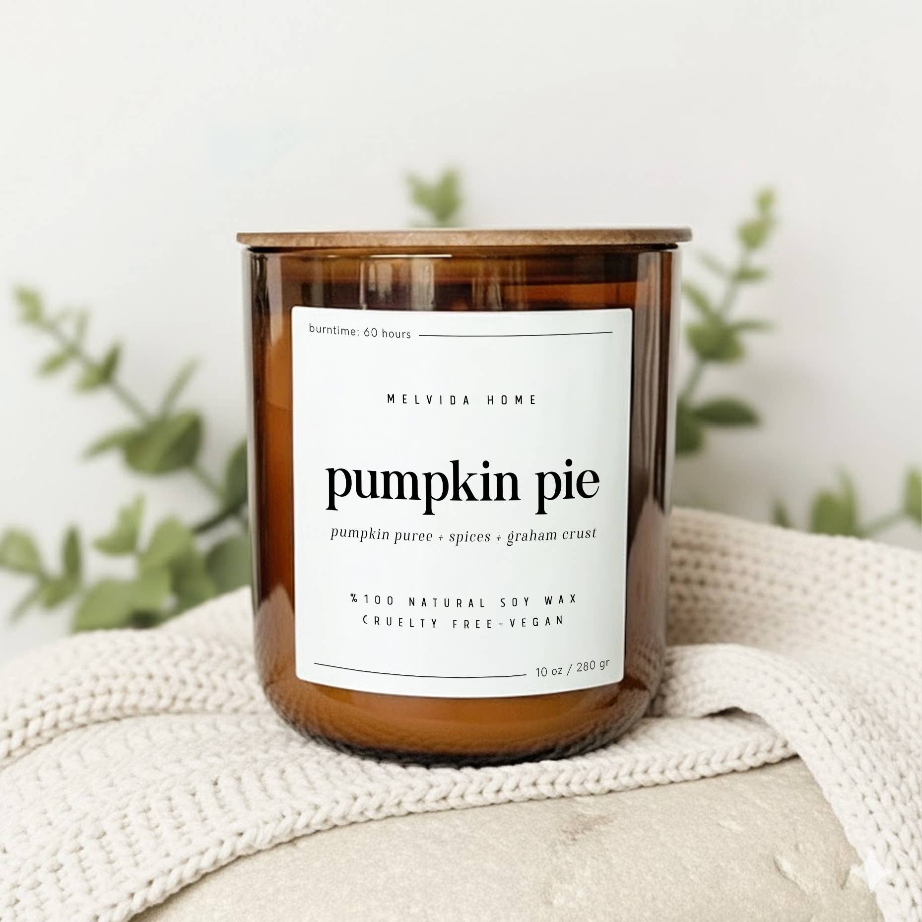 Melvida Home - Wholesale Jar/filled candle - Pumpkin Pie - 10 oz Amber Glass Soy Candle - Home Decor Gift