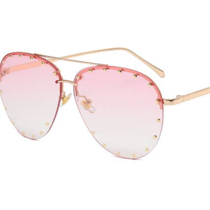 Little Trendy - Wholesale Sunglasses - Women's - Rimless Studded Aviator Sunglasses rivet sunglasses