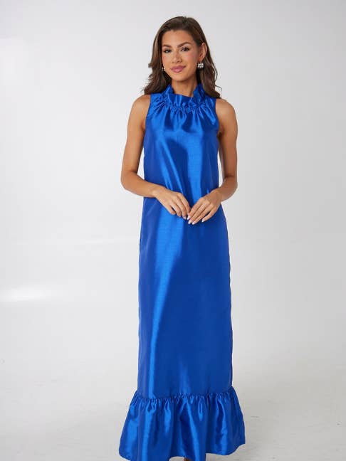 Camille Gown Cobalt Dupioni for wholesale by Abbey Glass